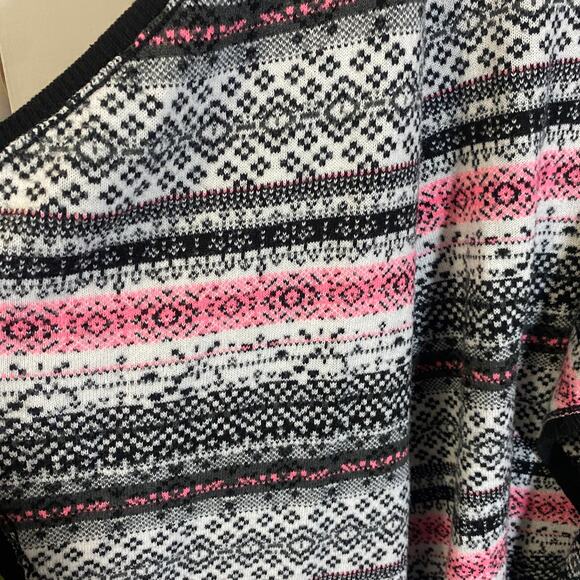 Torrid Fair Isle Open Front Knit Draped Cardigan Black White Pink Sz 3X - Picture 7 of 10